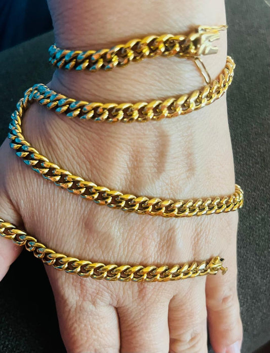 Cadena de acero inoxidable con chapa de oro 18k, de 60cm x 5mm, estilo cubano