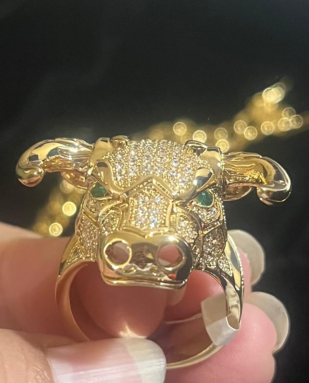 Conjunto de cadena 10mm x 52 cms acero inoxidable con chapa de oro 18 k incluye 1 anillo Cabeza Toro