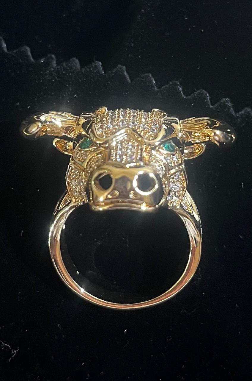 Conjunto de cadena 10mm x 52 cms acero inoxidable con chapa de oro 18 k incluye 1 anillo Cabeza Toro
