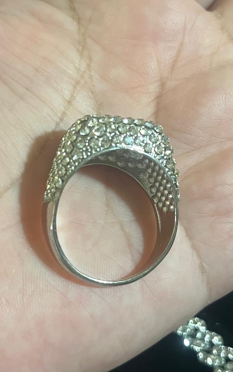 Conjunto de 3 piezas cadena con dije , esclava y anillo del #12, acero diamantado plateado,