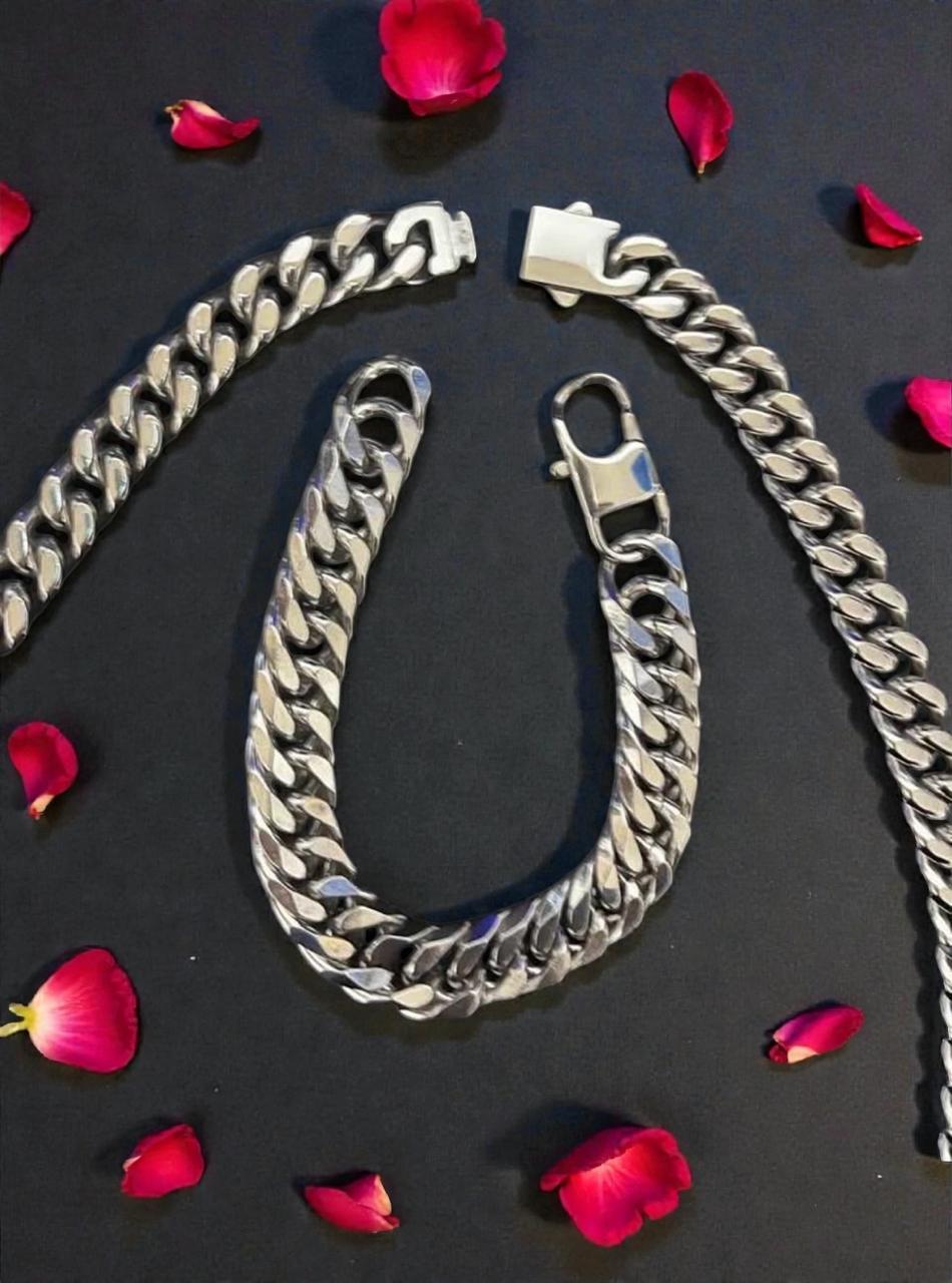 Conjunto de joyería estilo cubano de acero inoxidable incluye cadena y esclava