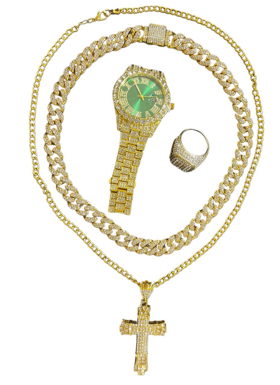 Conjunto cubano aleacion de acero, reloj carátula verde,