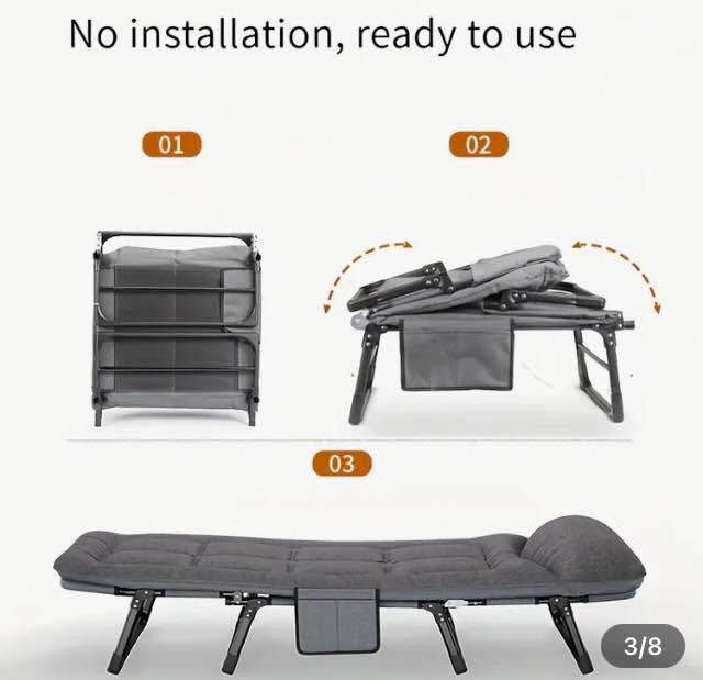 Sillon plegable 1.70 mts. Largo , acolchado color gris hecho de acero reforzado