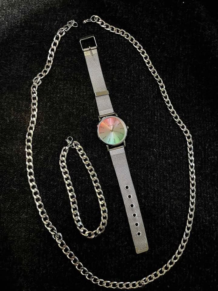 Conjunto de joyería de acero inoxidable color plateado acero inoxidable