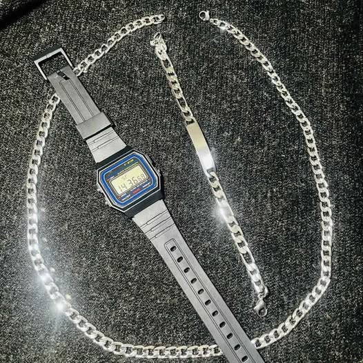 Conjunto de reloj esclava y cadena acero inoxidable.