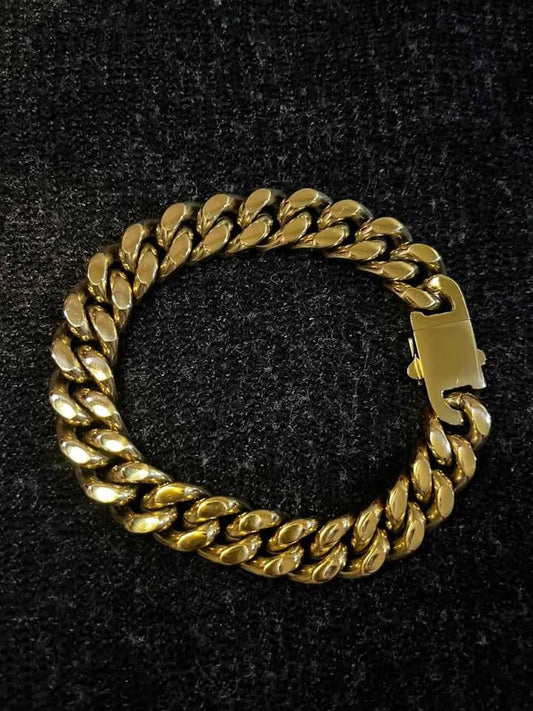 Esclava color dorado de acero inoxidable chapada en oro de 18k de 13 mm de ancho por 22cms de largo
