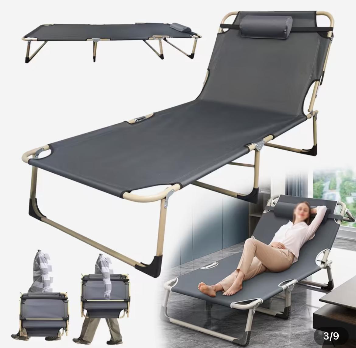 Sillón plegable de Acero Reforzado de 1.70mt de largo por 56 cms de ancho color gris