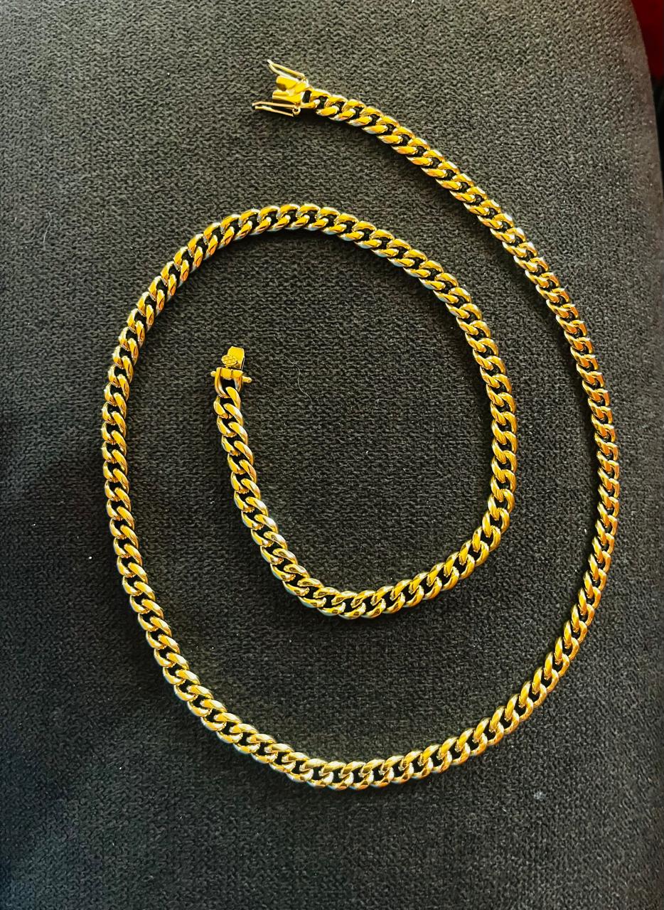 Cadena de acero inoxidable con chapa de oro 18k, de 60cm x 5mm, estilo cubano