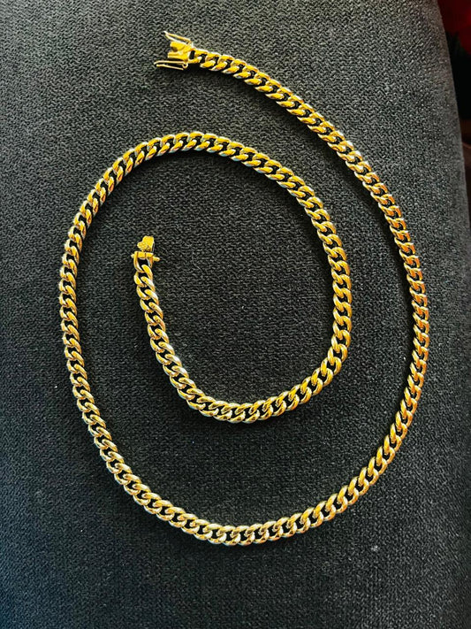 Cadena de acero inoxidable con chapa de oro 18k, de 60cm x 5mm, estilo cubano