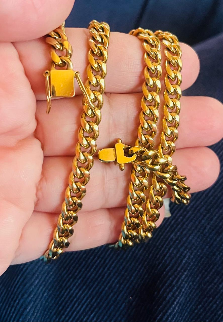 Cadena de acero inoxidable con chapa de oro 18k, de 60cm x 5mm, estilo cubano