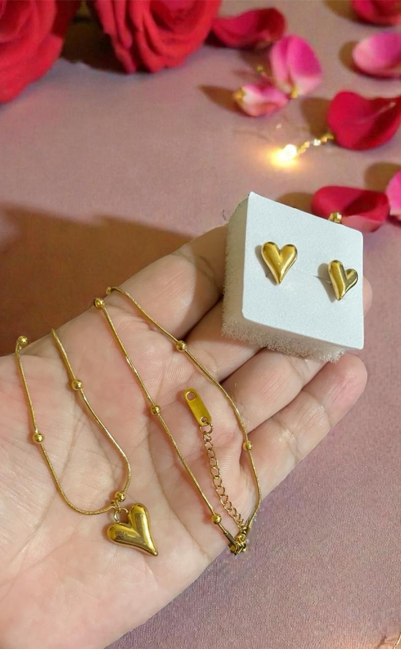 Conjunto de joyería de acero inoxidable con chapa de oro 18 k Aretes y collar con dije