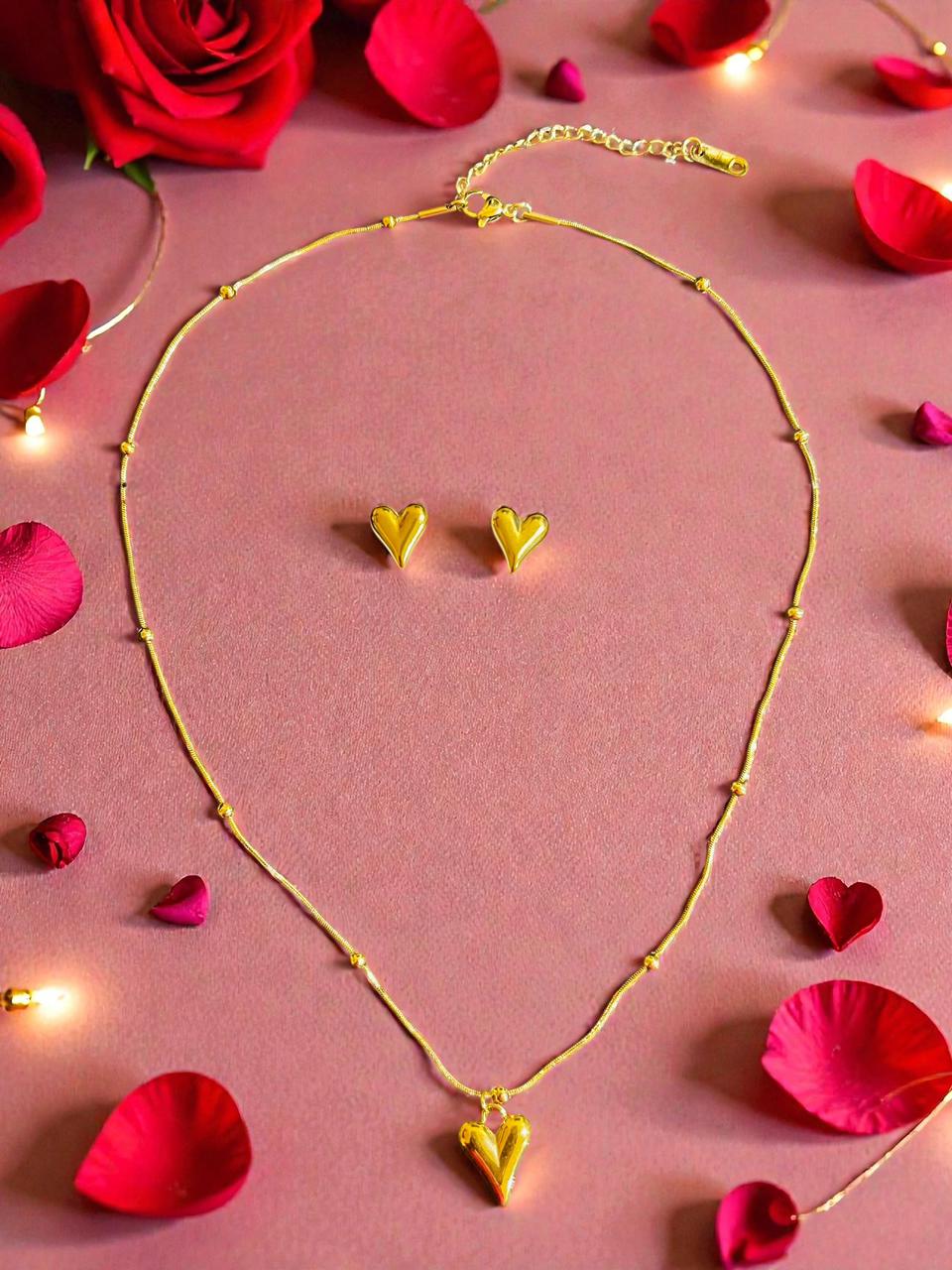 Conjunto de joyería de acero inoxidable con chapa de oro 18 k Aretes y collar con dije