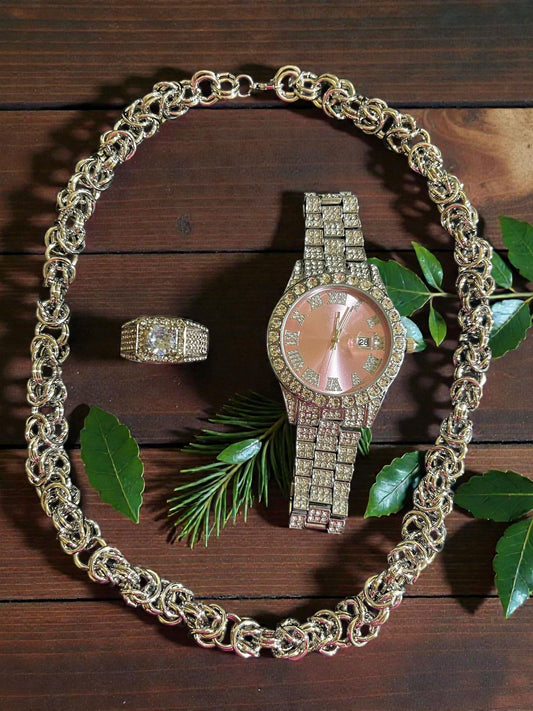 Conjunto de joyería Acero inoxidable 3 piezas reloj cadena y anillo del número 13