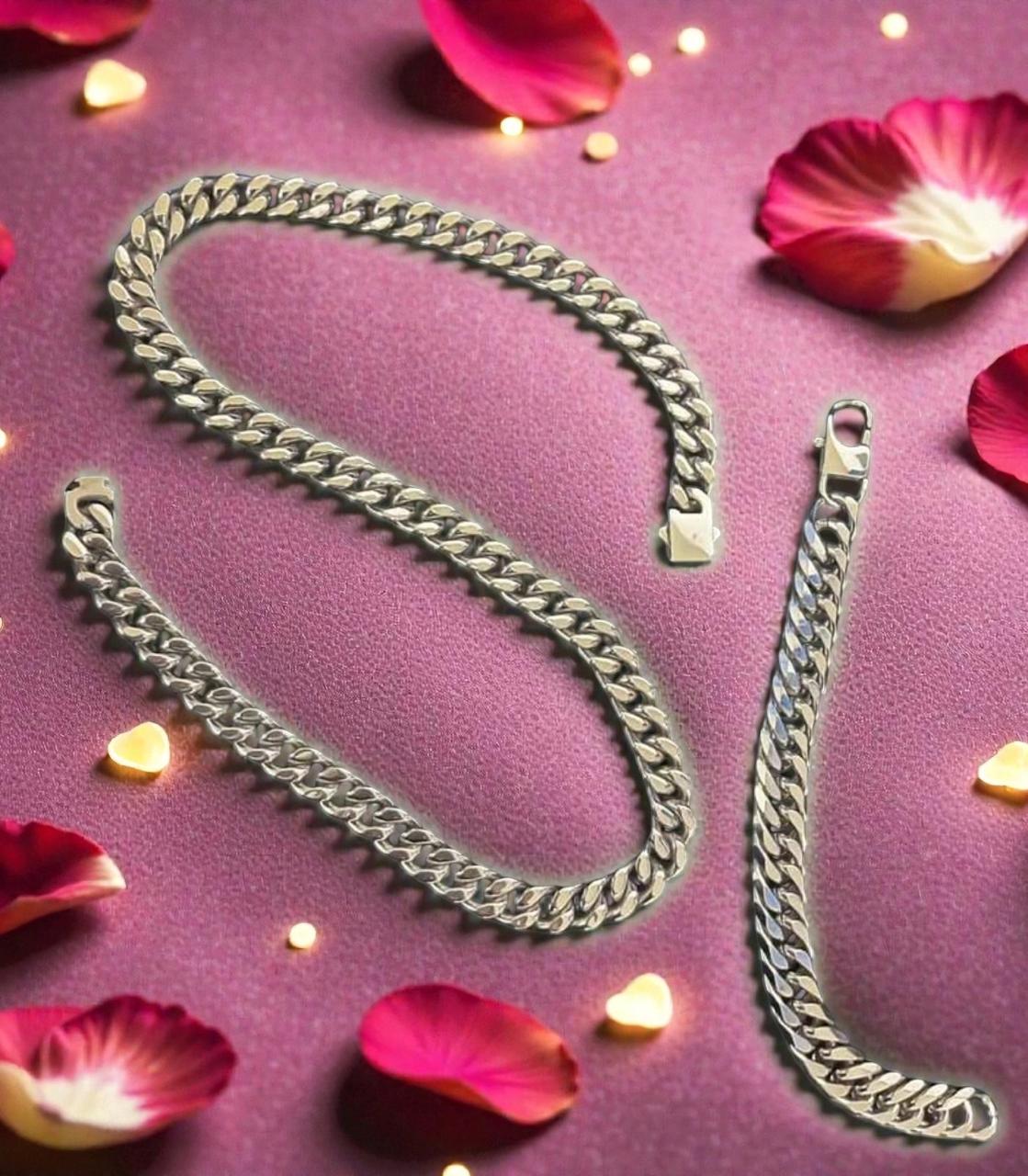 Conjunto de joyería estilo cubano de acero inoxidable incluye cadena y esclava