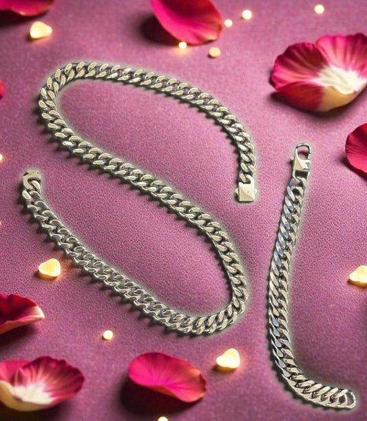 Conjunto de joyería estilo cubano de acero inoxidable incluye cadena y esclava