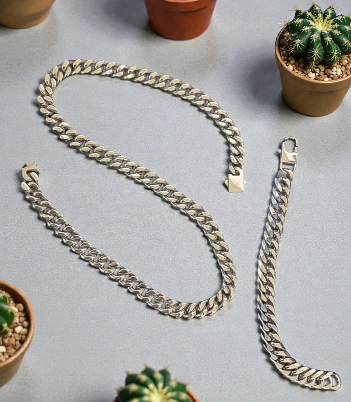 Conjunto de joyería estilo cubano de acero inoxidable incluye cadena y esclava