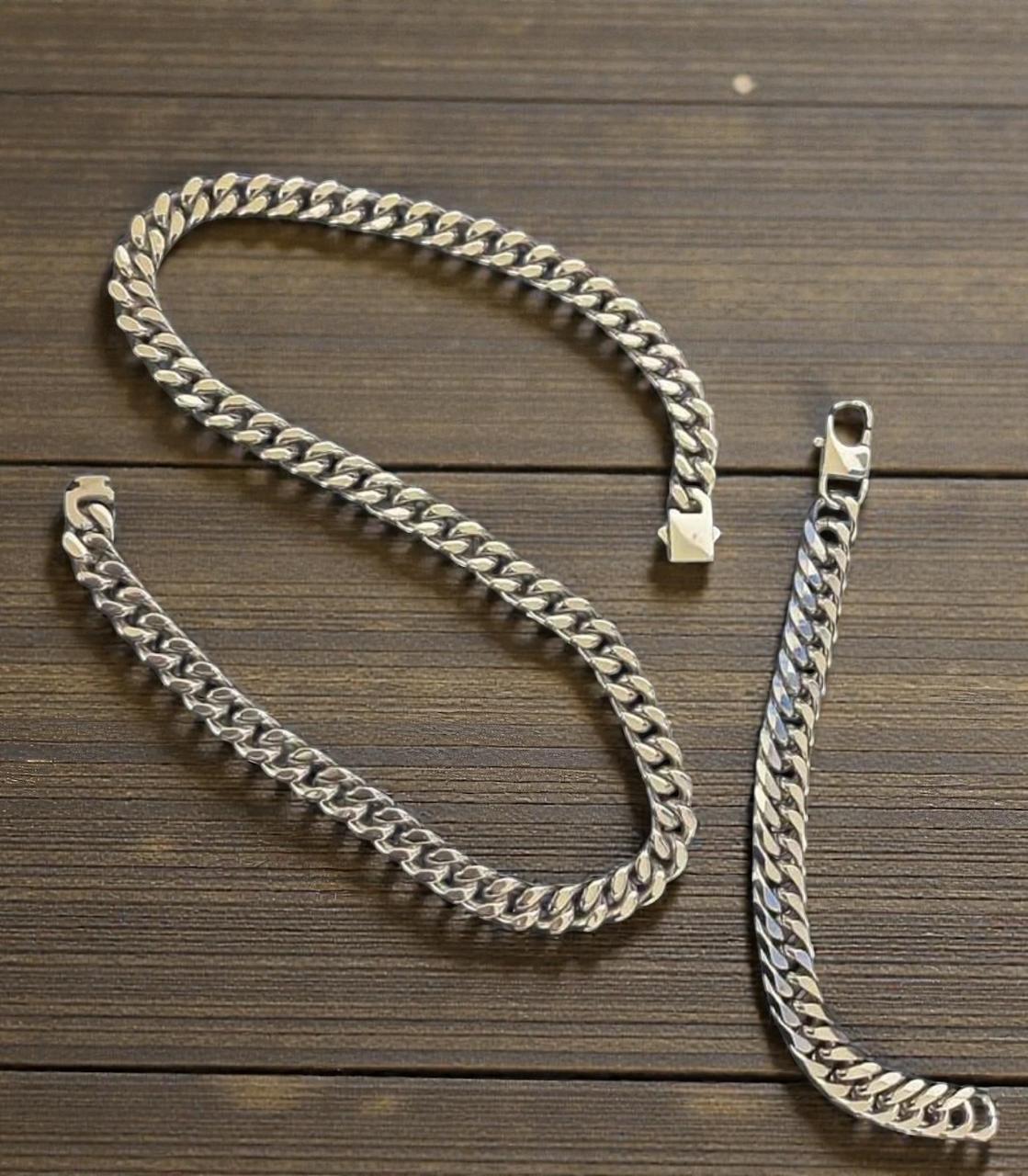 Conjunto de joyería estilo cubano de acero inoxidable incluye cadena y esclava