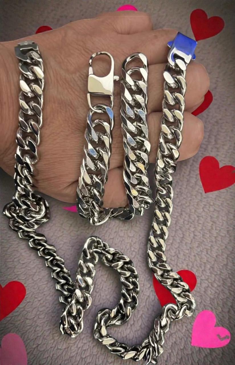 Conjunto de joyería estilo cubano de acero inoxidable incluye cadena y esclava