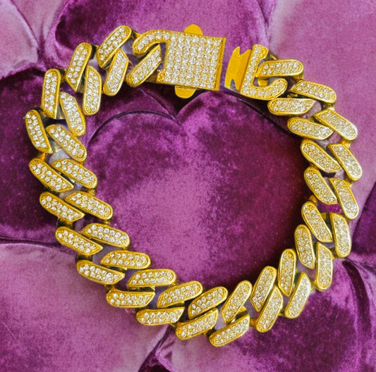 Esclava Gama Alta Acero inoxidable con chapa Oro 18 k de 15mm x 22 CM