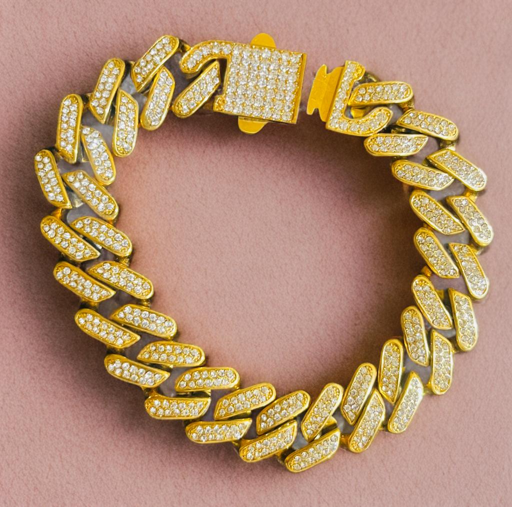 Esclava Gama Alta Acero inoxidable con chapa Oro 18 k de 15mm x 22 CM