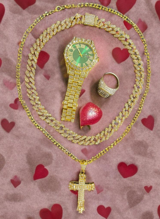 Conjunto cubano aleacion de acero, reloj carátula verde,