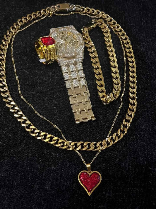 Conjunto de joyería de acero inoxidable, incluye cadena y esclava chapadas en oro de 18 k