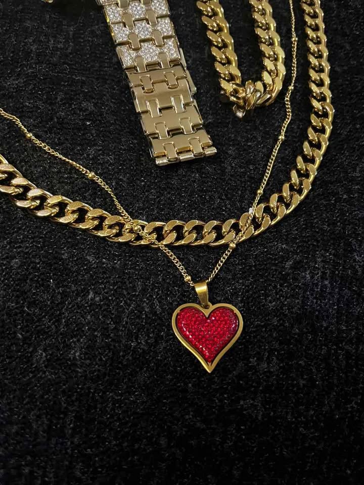 Conjunto de joyería de acero inoxidable, incluye cadena y esclava chapadas en oro de 18 k