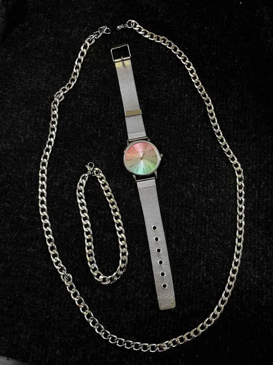 Conjunto de joyería de acero inoxidable color plateado acero inoxidable