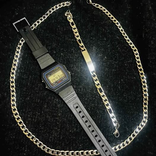 Conjunto de reloj esclava y cadena acero inoxidable.